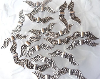Angel Wings - 50 pcs. - Lead Free - Antique Silver - Fancy - Tibetan Style - Silver Angel Wings - Angel Wing Beads - Wings