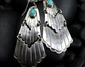 Vintage Cascading Turquoise Earrings - Super-Long Chandelier Earrings