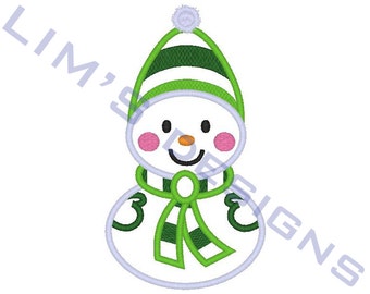 Cute Snowman - applique machine embroidery design- 3 sizes 4x4", 5x7", 6x10"