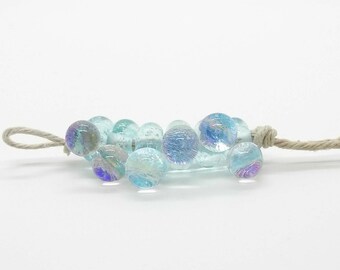 Mermaid Bubbles Aqua Dichro Handmade Lampwork Glass Beads - Prima Donna Beads