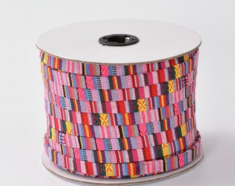 Ethnic flat strap, 10 mm woven cotton sold by 1 M
