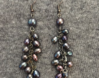 multi iridescent fresh water pearl earrings