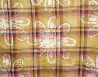 Plaid Floral Cotton Batik Fabric Yellow Gold Imported By the Yard