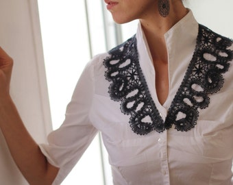 Delicate Russian bobbin lace black collar