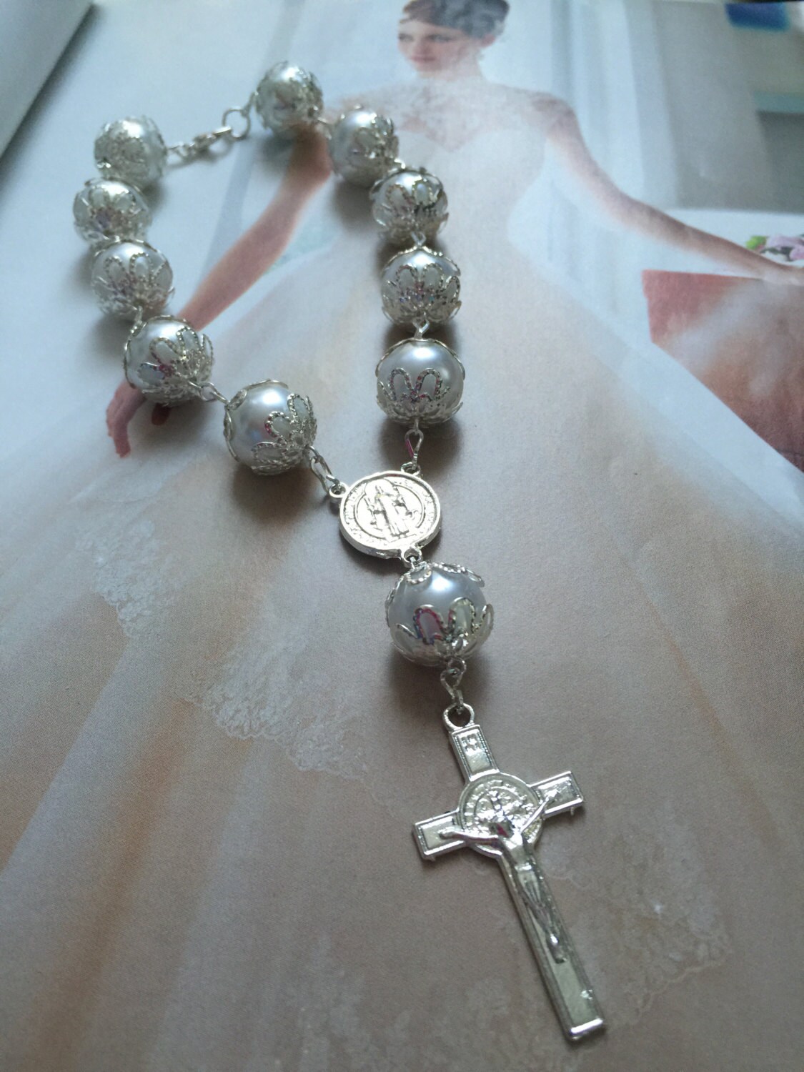 Rear View Mirror rosary/ white rosary religious gift/ Car