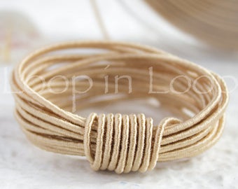 Beige SILK cord, Wrapped Silk Satin Cord rope 1.5 mm thick, organic natural hand spun silk, polyester core, Jewelry Supplies (3 feet)