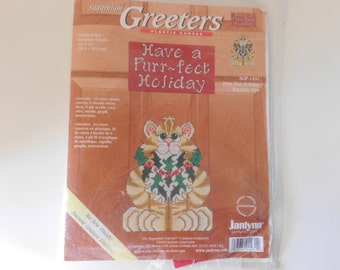 JanLynn Sugarplum Greeters Plastic Canvas Kit Have a Purr-Fect Holiday Cat with Holly