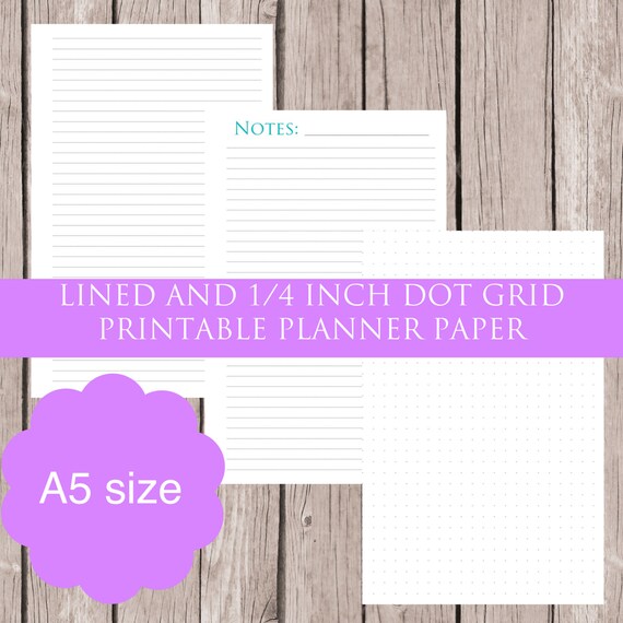 a5 lined and dot grid note paper printable planner inserts