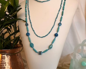 New turquoise and lampworked glass beads
