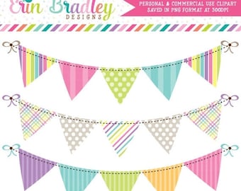 80% OFF SALE Springtime Bunting Banner Flag Clipart Clip Art Set Personal & Commercial Use