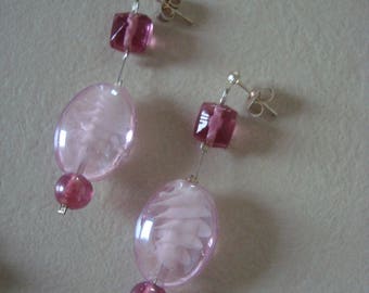 Pink beads dangling earrings
