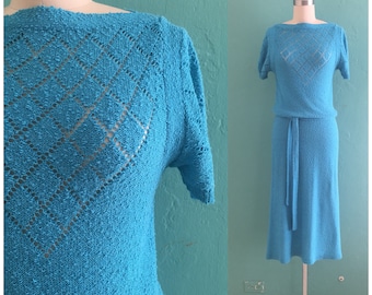 vintage 60's blue knit dress // spring shirt dress