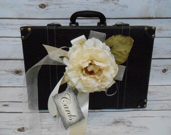Vintage Style Suitcase Wedding Card Holder / Leather Suitcase Wedding Card Box / Vintage Themed Wedding Card Case / Peony Wedding Decoration