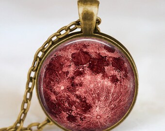 Red moon necklace, blood moon jewelry, moon pendant, lunar pendant, moon jewelry , space pendant