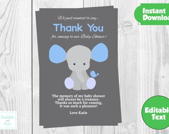 Printable Personalised Baby Shower, Blue, Neutral Baby Shower Thank You Card, Printable, Instant Download, DIY Thank You Card.