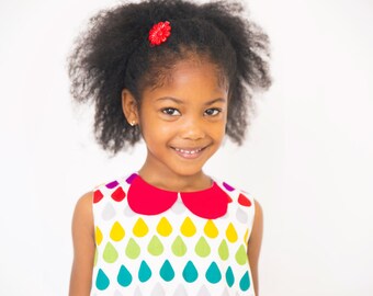 Children clothing - Rainbow Raindrops a-line dress girl baby toddler dress..sizes 6months-1 -2-3-4-5 kids children dress girlsandboys