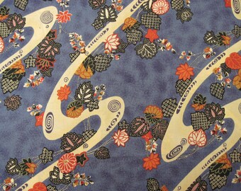 Blue Asian Print Fabric 1/2 yd.