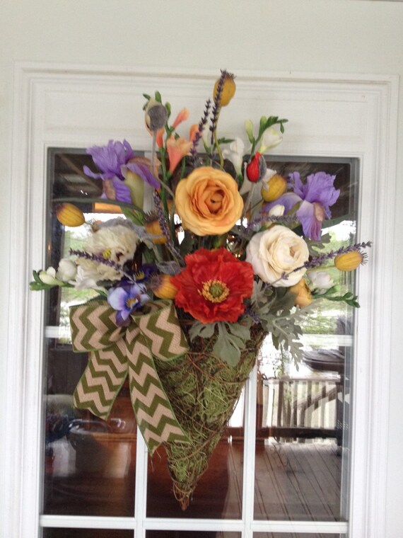 Hanging grapevine basket front door decor fall chevron