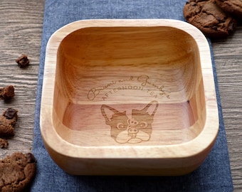 French Bulldog or Boston Terrier Square Wooden Bowl (SMALL 12.5 x12.5cm) | Snack bowl