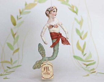 Meerjungfrau Nostalgischer Christbaumschmuck Wattefigur Ornament Spun Cotton