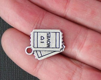 2 Movie Ticket Charms Antique Silver Tone - SC1247