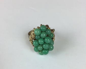 Green Glass Bead Adjustable Cluster Ring