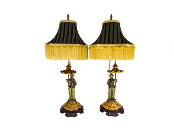 Pair of Chinoiserie Figurine Bradburn Table Lamps