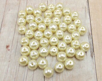 8mm Glass Pearls - Ivory - 50 pieces - Off-White - Wedding