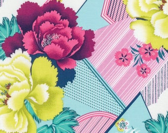Amy Butler, Splendor, Double Fault Floral, Moonglow, Large Scale Floral, Carnation Fabric, Pink and Aqua Fabric, Pink Floral, PWAB164.MOONG