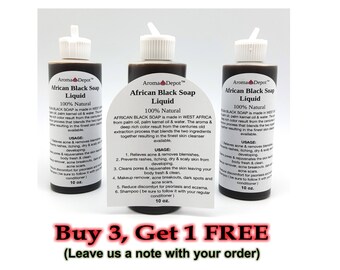 African Black Soap Liquid 10oz Pure 100% Natural Authentic Raw From Ghana Natural Buy 3, Get 1 FREE! Leave us a note claiming the 4th Bottle