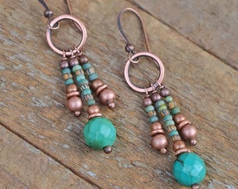 Turquoise Dangle Earrings, Boho Turquoise Jewelry, Boho Earrings, Southwestern Jewelry Earrings, Boho Dangle Earrings, Beaded Jewelry
