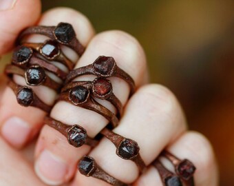 Boho Rings: tiny rings, garnet ring, raw stone ring, promise ring for her, stone promise ring trending rings, solitaire gemstone january