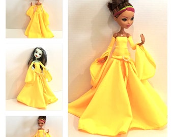 Canary Yellow Goth Dress, Belt, Armbands made to fit Articulated Monster High Dolls / Ever After High Dolls - Handmade Doll Clothes