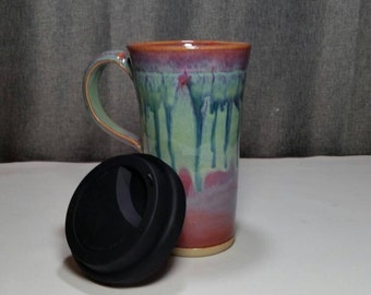 IN STOCK*Pottery Travel mug / Commuter mug with silicone lid - Violet Rain