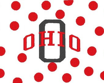 Ohio Embroidery Design with and without Polka Dots 2 sizes - multiple formats - red and black