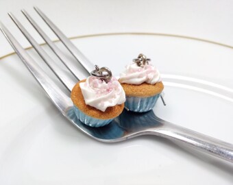 Vanilla Cupcake Earrings, Miniature Food Jewelry, Polymer Clay Food, Food Earrings, Cupcake Jewelry, Vanilla Cupcake Charm, Food Charms