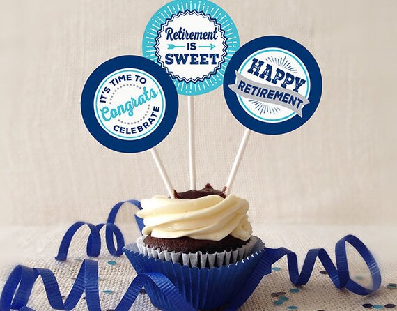 retirement cupcake toppers printable navy and turquoise 2