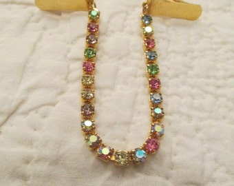 Vintage Rhinestone Sweater Guard Clip Pastel stones