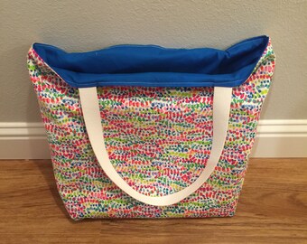 Multicolored Dot Lined Beach Bag