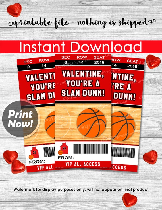 Basketball Valentines Day Cards INSTANT DOWNLOAD Basketball