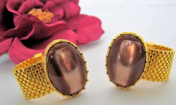 Dante Glass CuffLinks, Brown Glass, Signed Dante, Large Wrap Gold Tone