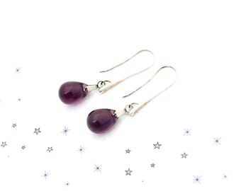 Purple Lampwork Glass drop earrings