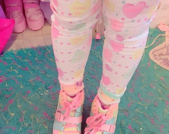 Conversation Candy Heart Winter Leggings, Fairy Kei Leggings, Convo Hearts Tights, Candy Heart Leggings