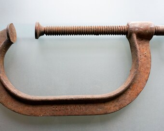 Large Aged Rusted Metal Woodworking Clamp