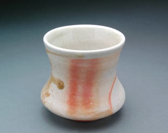 Small Wood Fired Whiskey Cup with Brilliant Red Flashing, Single Wadding Mark, and Beautiful Amber Colored Ash Drips