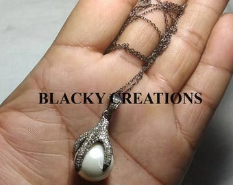 925 Sterling Silver Pave Diamond Designer Pendant, Silver Pendant, Pave Diamond Pendant