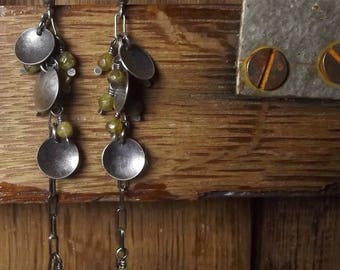 Green garnet earrings Sterling silver Grossular garnet Oxidized Handmade Long earrings