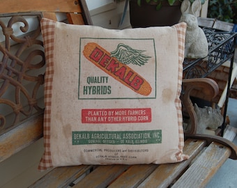 Vintage Seed Sack Pillow Cover - Brown Gingham 18"x18"