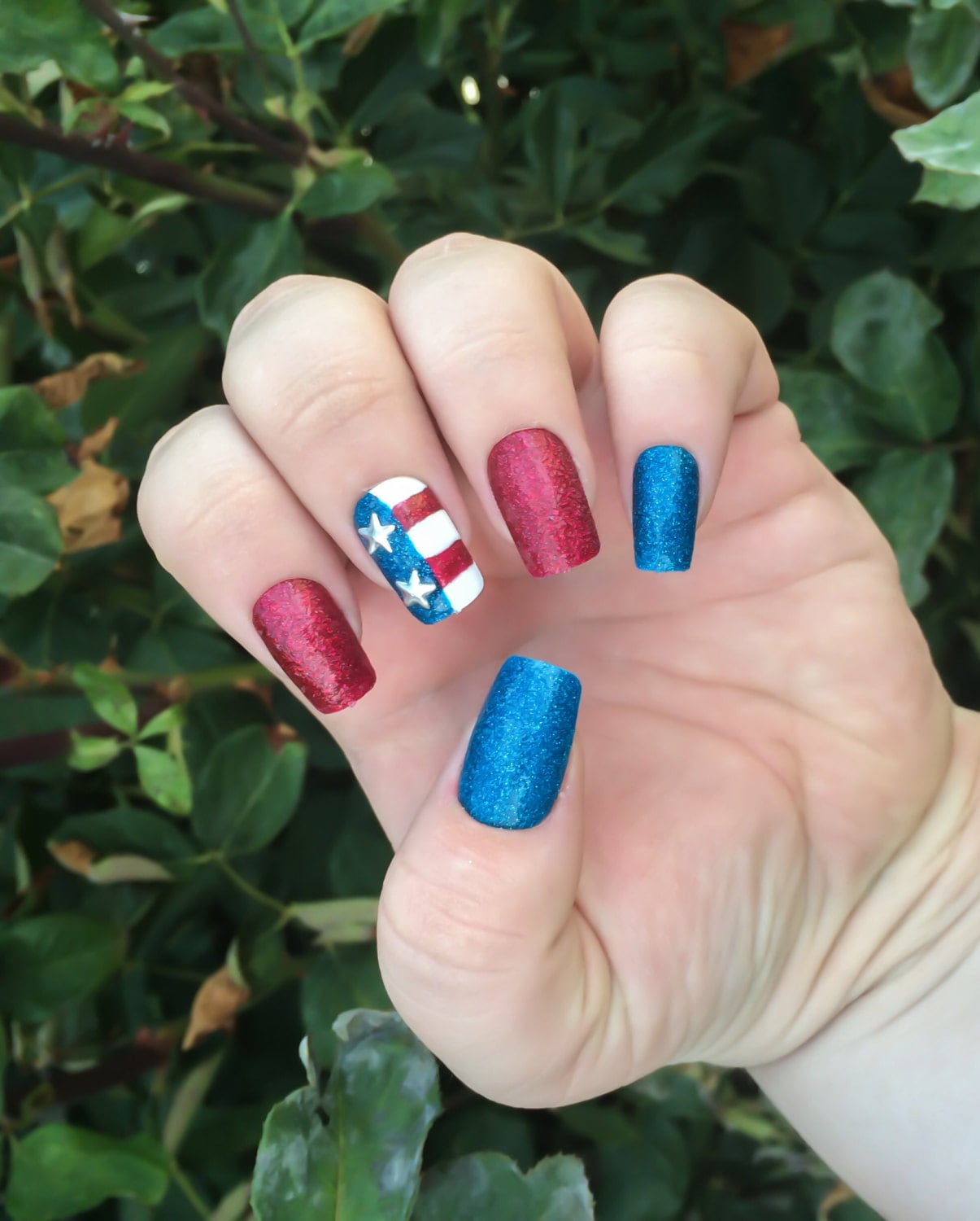 red white and blue nails red fake nail set blue false