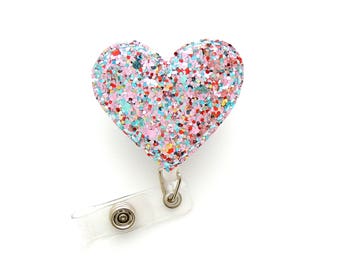 Heart badge reel - Glitter badge reel - Rn badge reel - Glitter Heart Retractable Badge - Id badge clip - Nurse badge Retractable badge reel